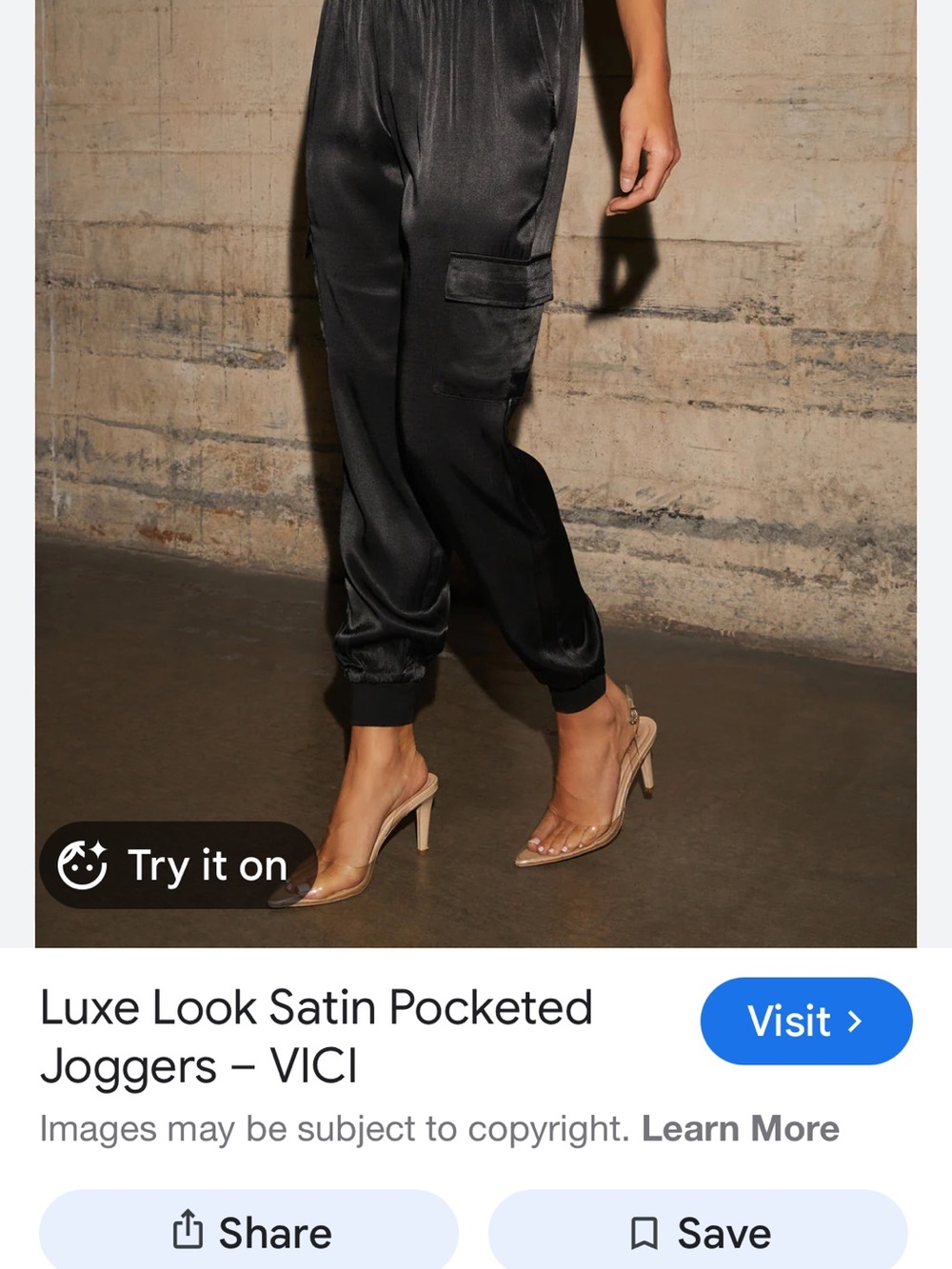 VICI Black Satin Cargo Joggers